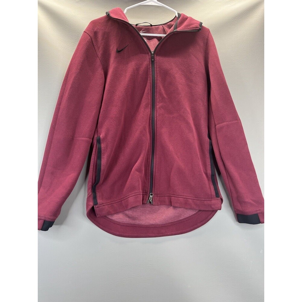 Nike Dri Fit Maroon Black Hooded Full Two Way Zip Up Track Basketball Jacket  S
